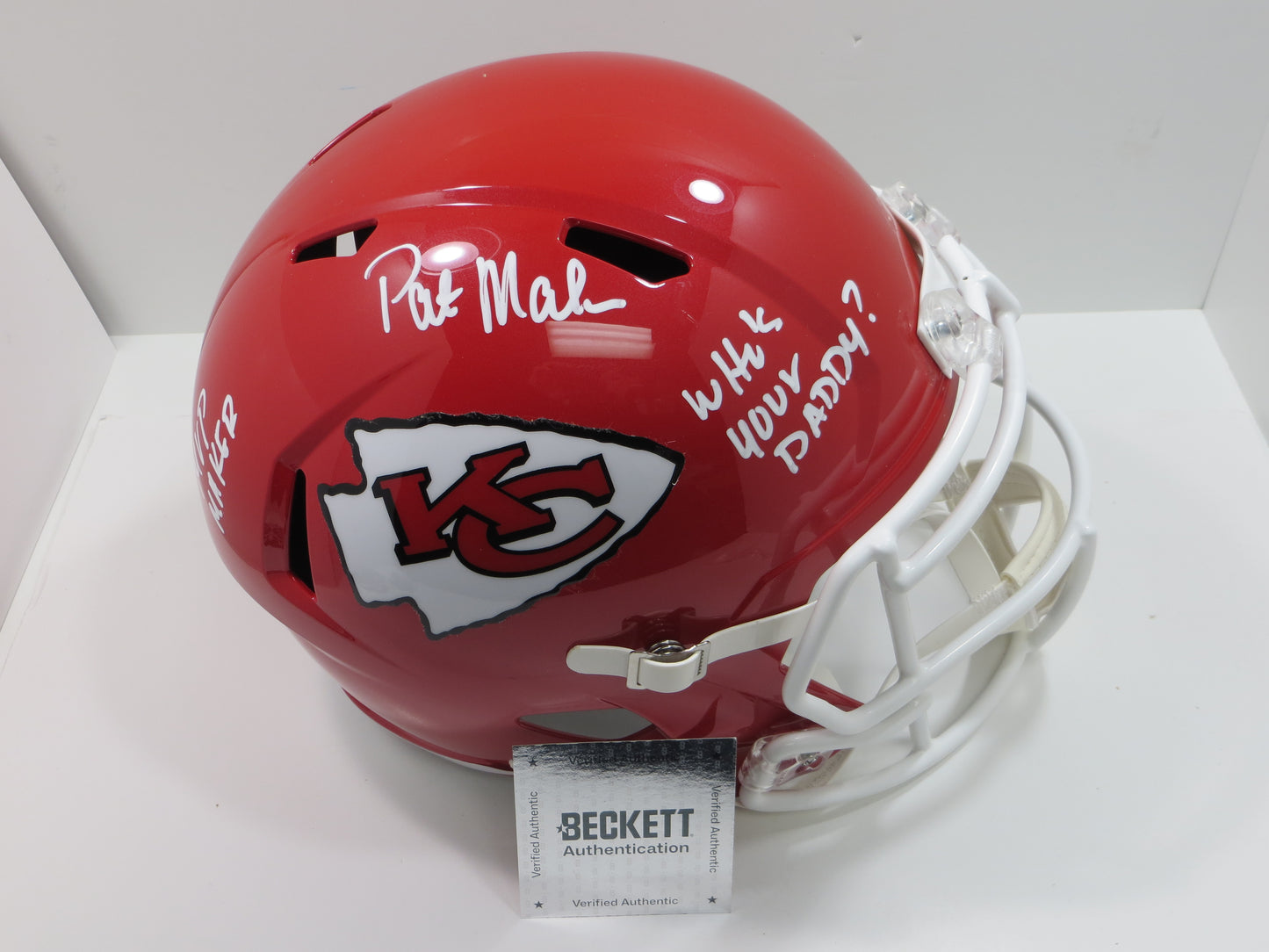 PAT MAHOMES SR. SIGNED Fullsize KANSAS CITY CHIEFS HELMET w/WhosYourDaddy BAS