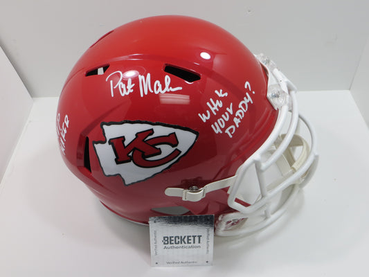 PAT MAHOMES SR. SIGNED Fullsize KANSAS CITY CHIEFS HELMET w/WhosYourDaddy BAS