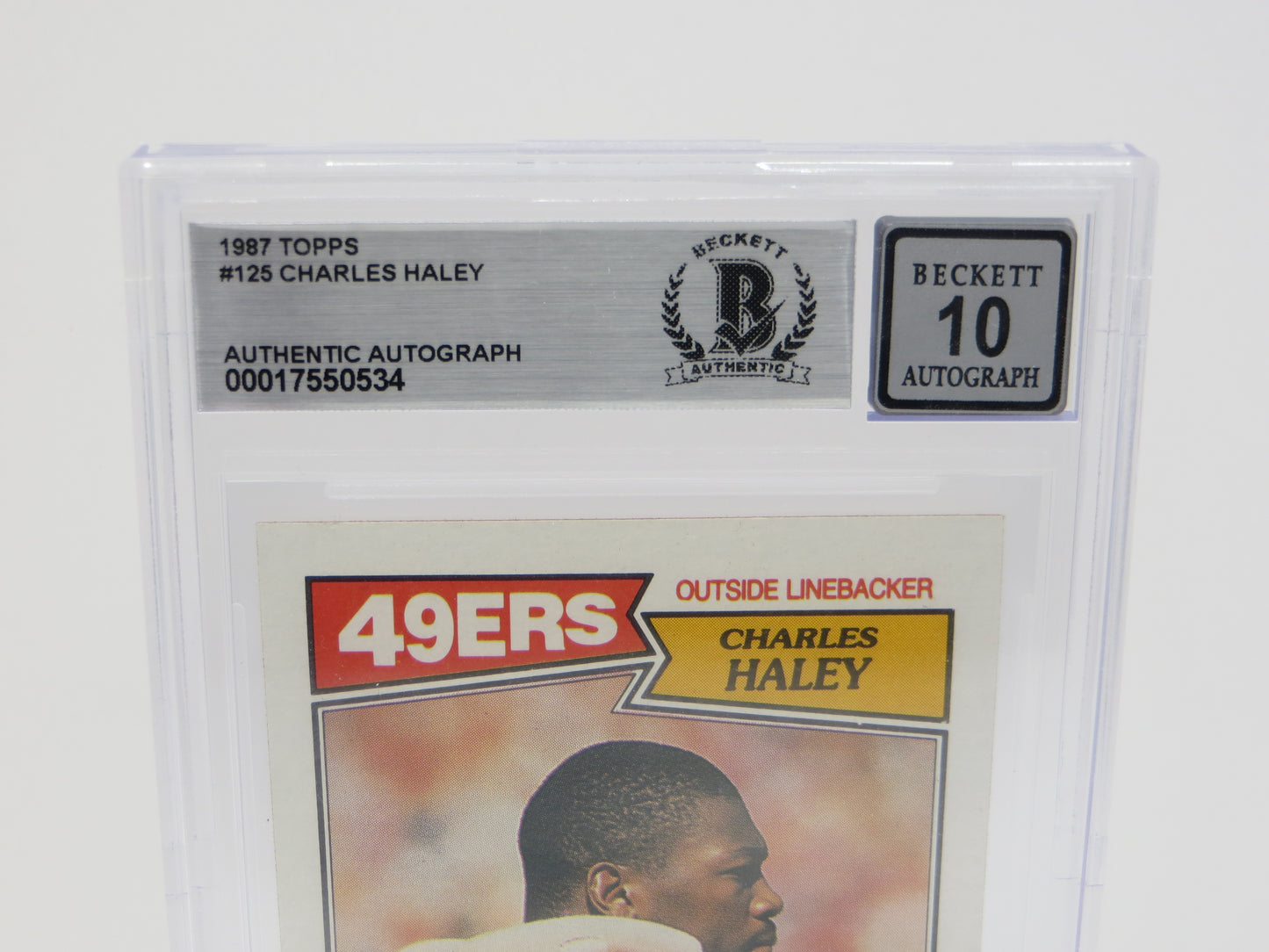 CHARLES HALEY SIGNED 1987 TOPPS #125 COWBOYS 49ers BGS BAS SLAB AUTO 10