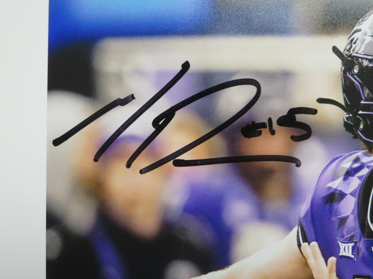 MAX DUGGAN TCU HORNED FROGS SIGNED Purple Jersey 8x10 PHOTO BAS