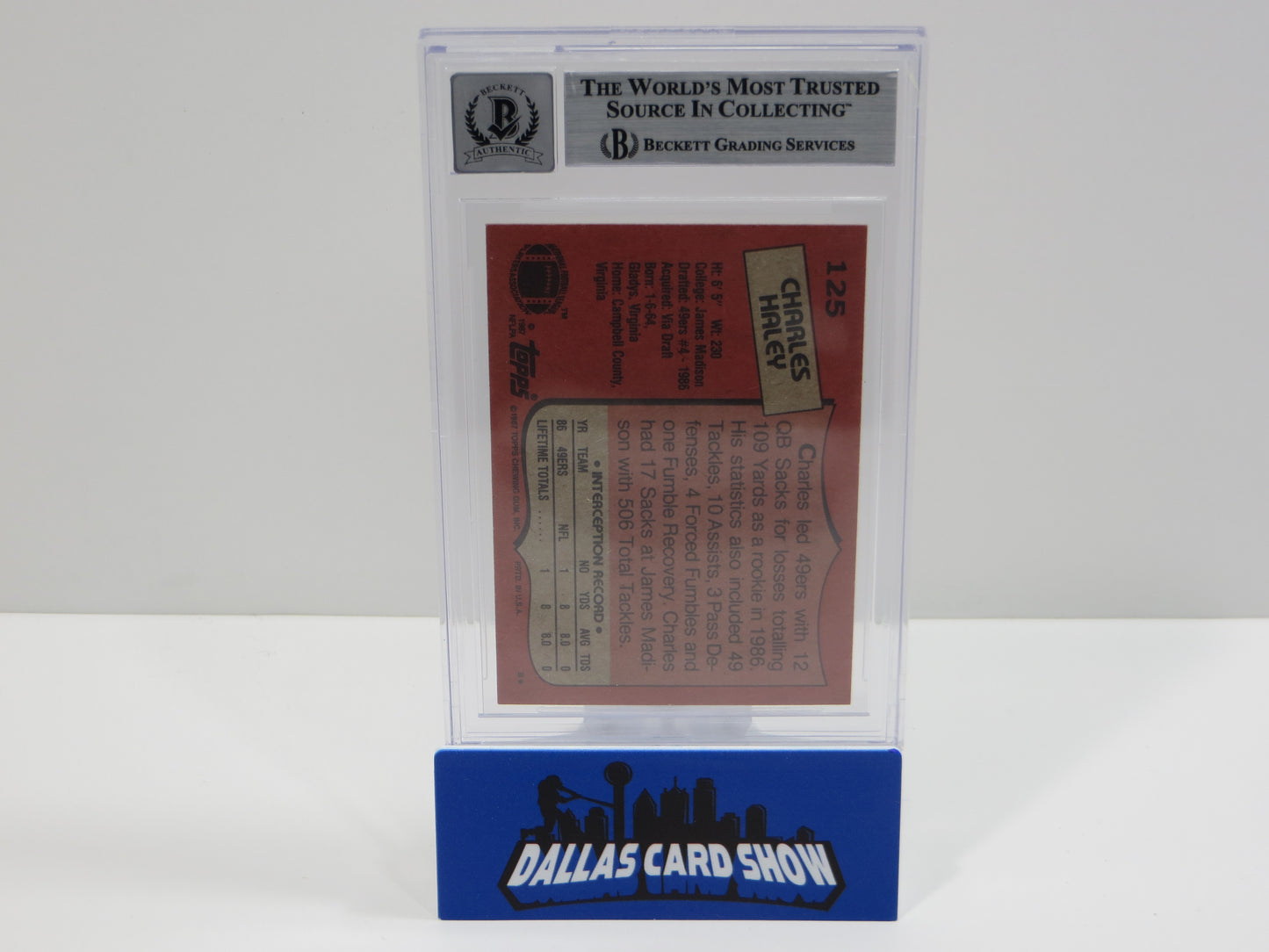 CHARLES HALEY SIGNED 1987 TOPPS #125 COWBOYS 49ers BGS BAS SLAB AUTO 10