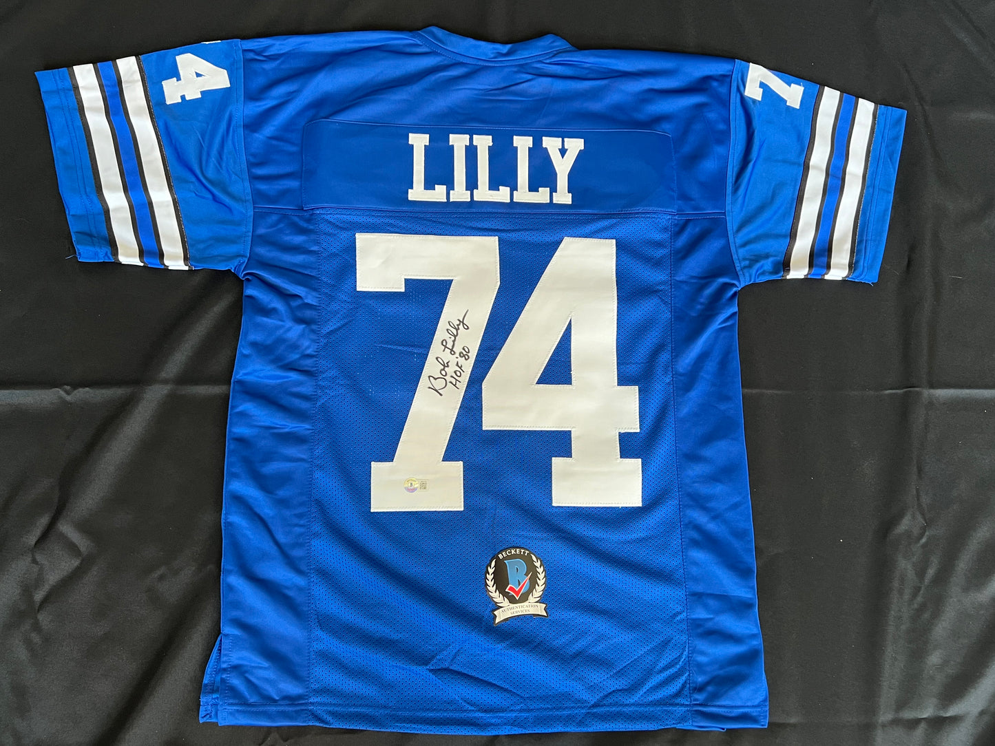 BOB LILLY SIGNED BLUE JERSEY Size M Dallas Cowboys w/HOF 80 BAS COA
