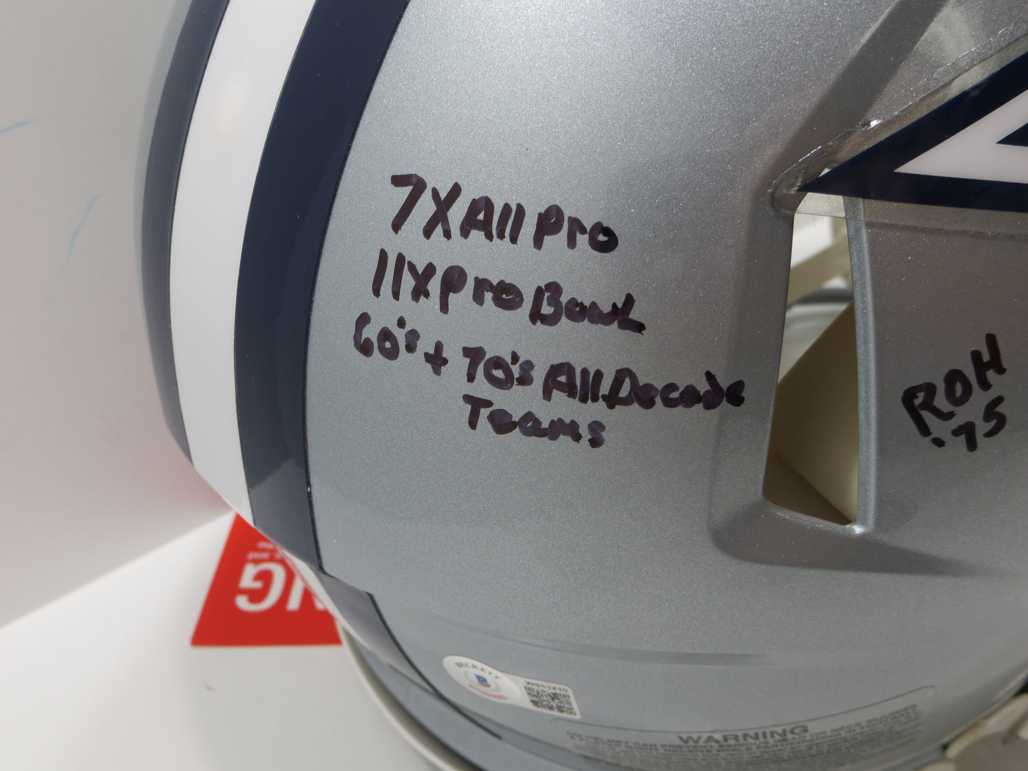 BOB LILLY SIGNED DALLAS COWBOYS RIDDELL FULL SIZE Authentic HELMET w10STATS BAS