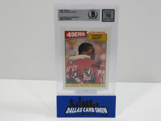 CHARLES HALEY SIGNED 1987 TOPPS #125 COWBOYS 49ers BGS BAS SLAB AUTO 10