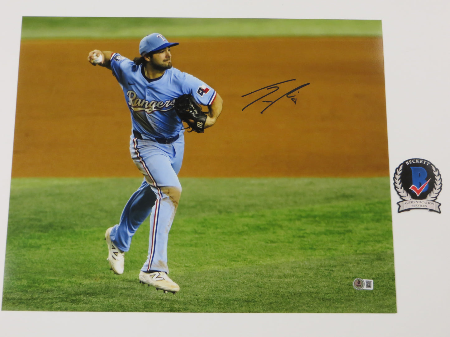JOSH SMITH TEXAS RANGERS SIGNED 16x20 PHOTO ALT Jersey Light Blue FIELDING BAS