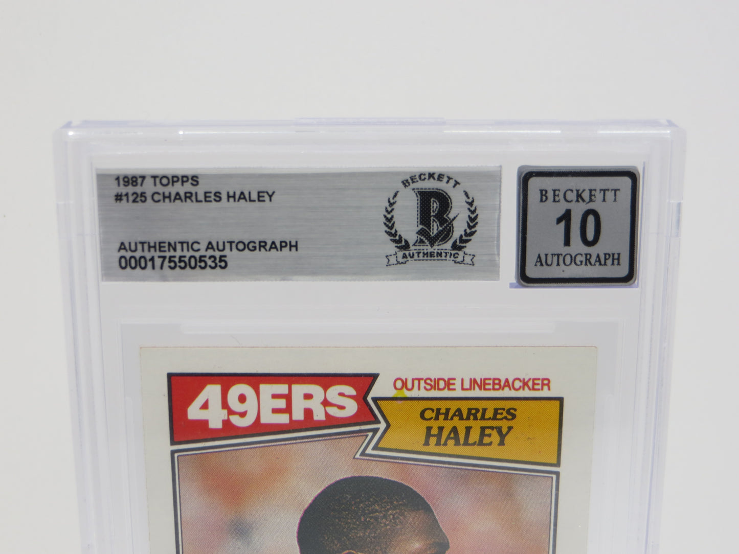 CHARLES HALEY SIGNED 1987 TOPPS #125 COWBOYS 49ers BGS BAS SLAB AUTO 10