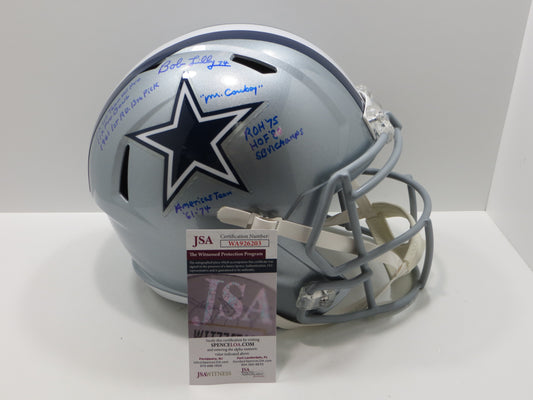 BOB LILLY SIGNED DALLAS COWBOYS RIDDELL FULL SIZE HELMET w/8 INSCs JSA COA