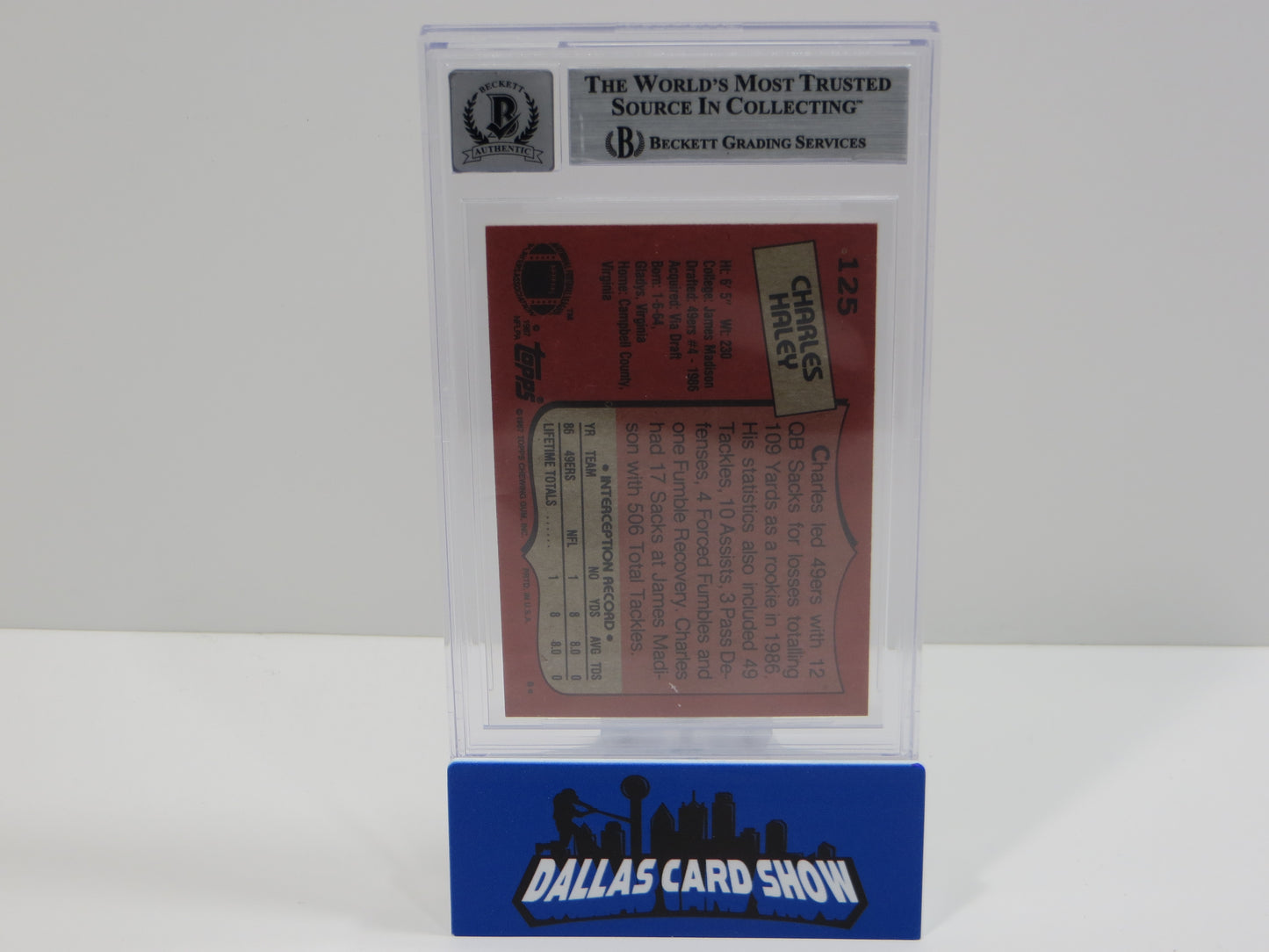 CHARLES HALEY SIGNED 1987 TOPPS #125 COWBOYS 49ers BGS BAS SLAB AUTO 10