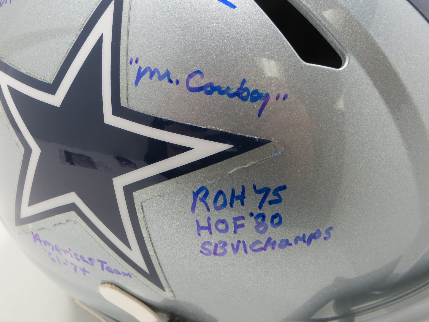 BOB LILLY SIGNED DALLAS COWBOYS RIDDELL FULL SIZE HELMET w/8 INSCs JSA COA