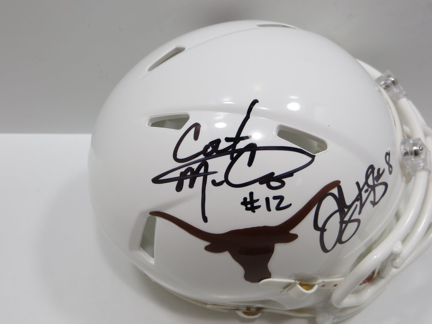 COLT McCOY JORDAN SHIPLEY SIGNED TEXAS LONGHORNS Riddell MINI HELMET BAS