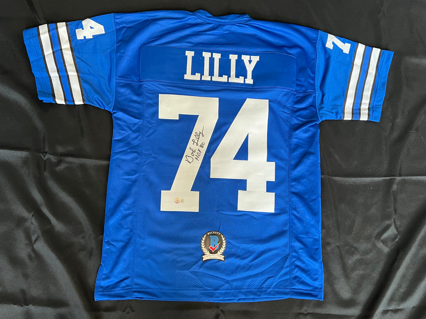 BOB LILLY SIGNED BLUE JERSEY Size M Dallas Cowboys w/HOF 80 BAS COA