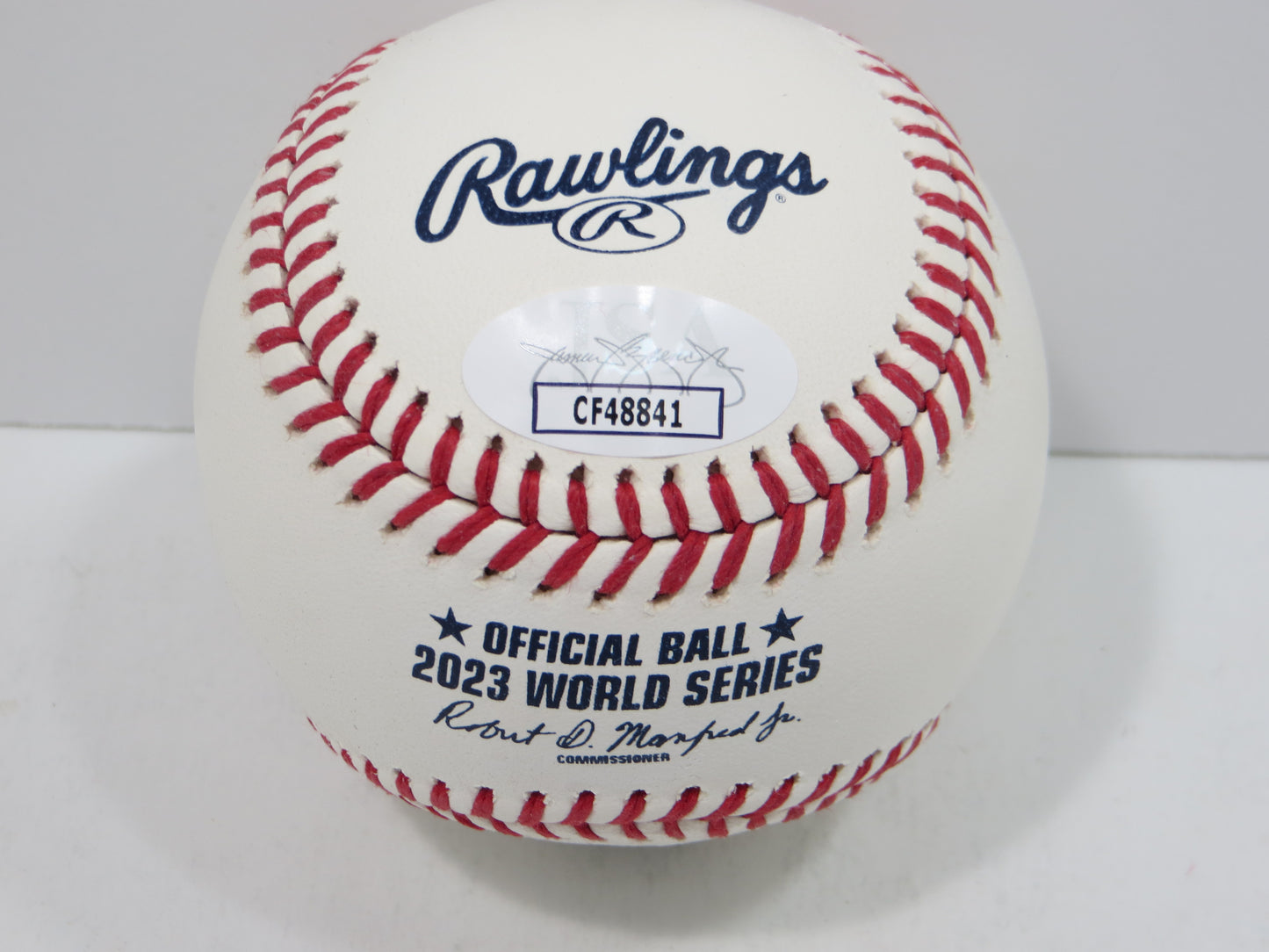 BRUCE BOCHY SIGNED Rawlings 2023 World Series BASEBALL w/INSC Texas Rangers JSA