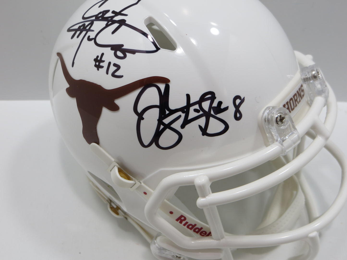 COLT McCOY JORDAN SHIPLEY SIGNED TEXAS LONGHORNS Riddell MINI HELMET BAS