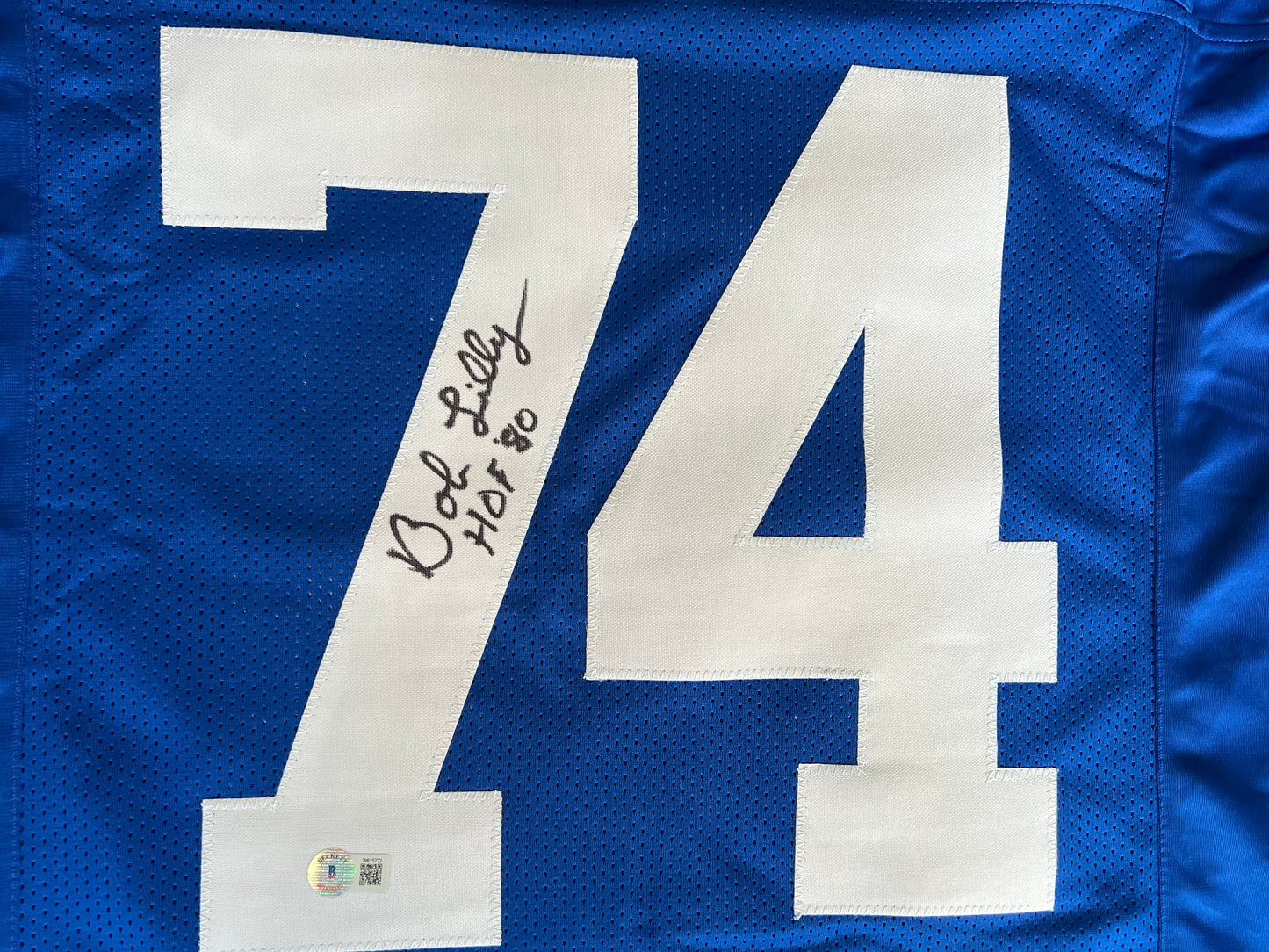 BOB LILLY SIGNED BLUE JERSEY Size M Dallas Cowboys w/HOF 80 BAS COA