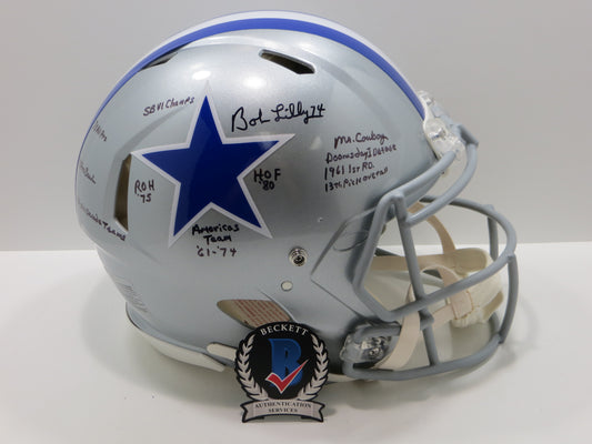 BOB LILLY SIGNED DALLAS COWBOYS RIDDELL Authentic Throwback HELMET w10STATS BAS