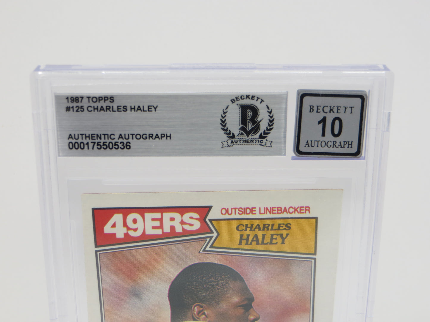 CHARLES HALEY SIGNED 1987 TOPPS #125 COWBOYS 49ers BGS BAS SLAB AUTO 10