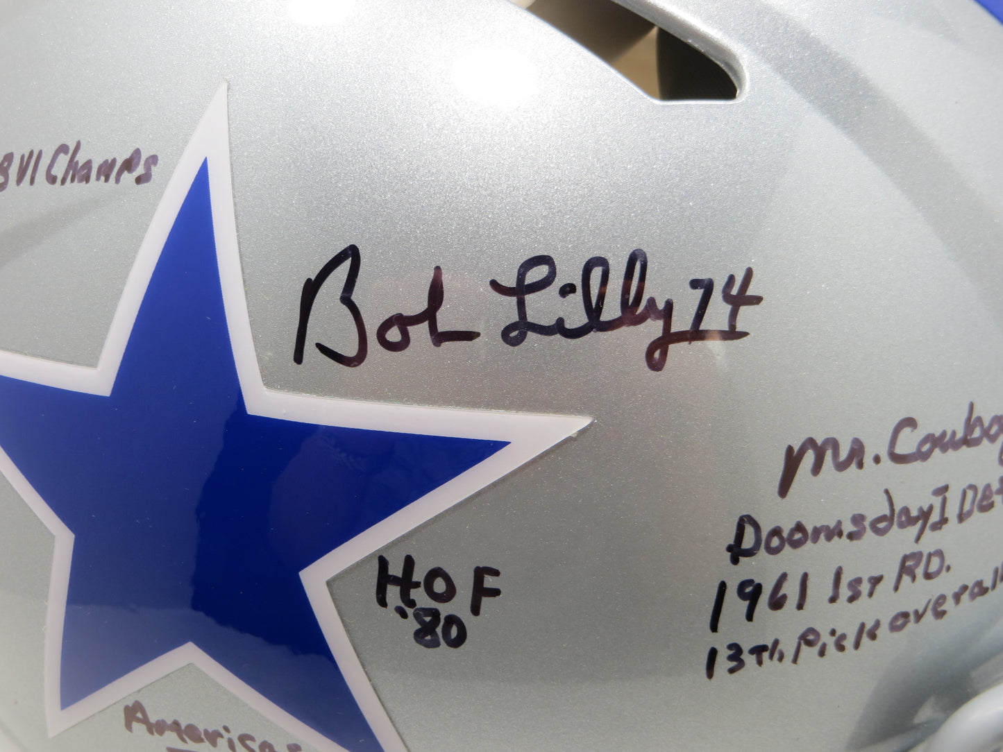 BOB LILLY SIGNED DALLAS COWBOYS RIDDELL Authentic Throwback HELMET w10STATS BAS