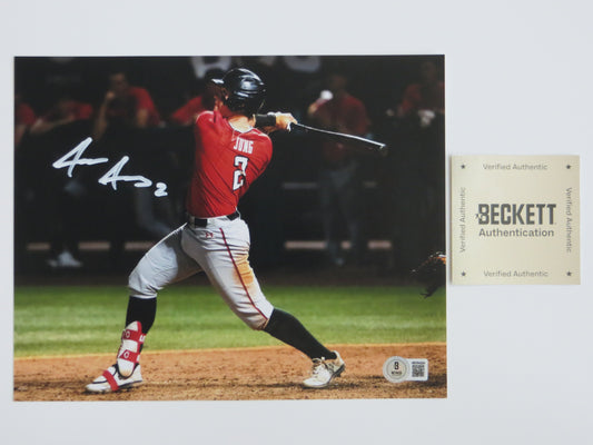 JACE JUNG TEXAS TECH RED RAIDERS SIGNED Red Jersey 8x10 Tigers BAS