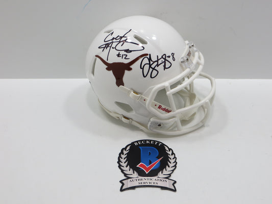 COLT McCOY JORDAN SHIPLEY SIGNED TEXAS LONGHORNS Riddell MINI HELMET BAS