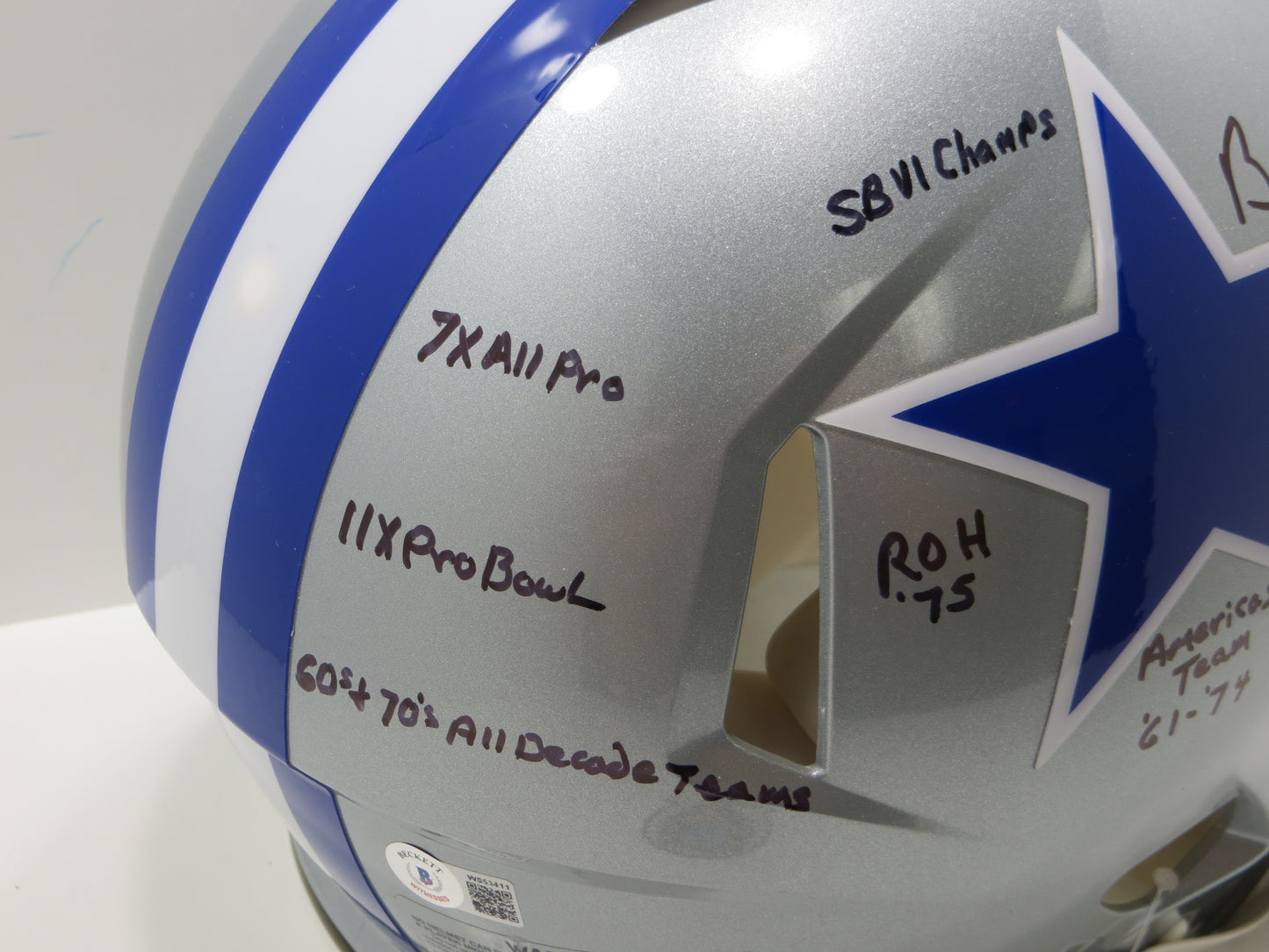 BOB LILLY SIGNED DALLAS COWBOYS RIDDELL Authentic Throwback HELMET w10STATS BAS