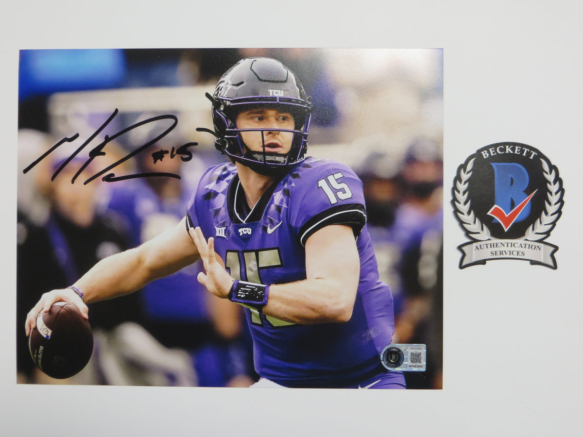 MAX DUGGAN TCU HORNED FROGS SIGNED Purple Jersey 8x10 PHOTO BAS