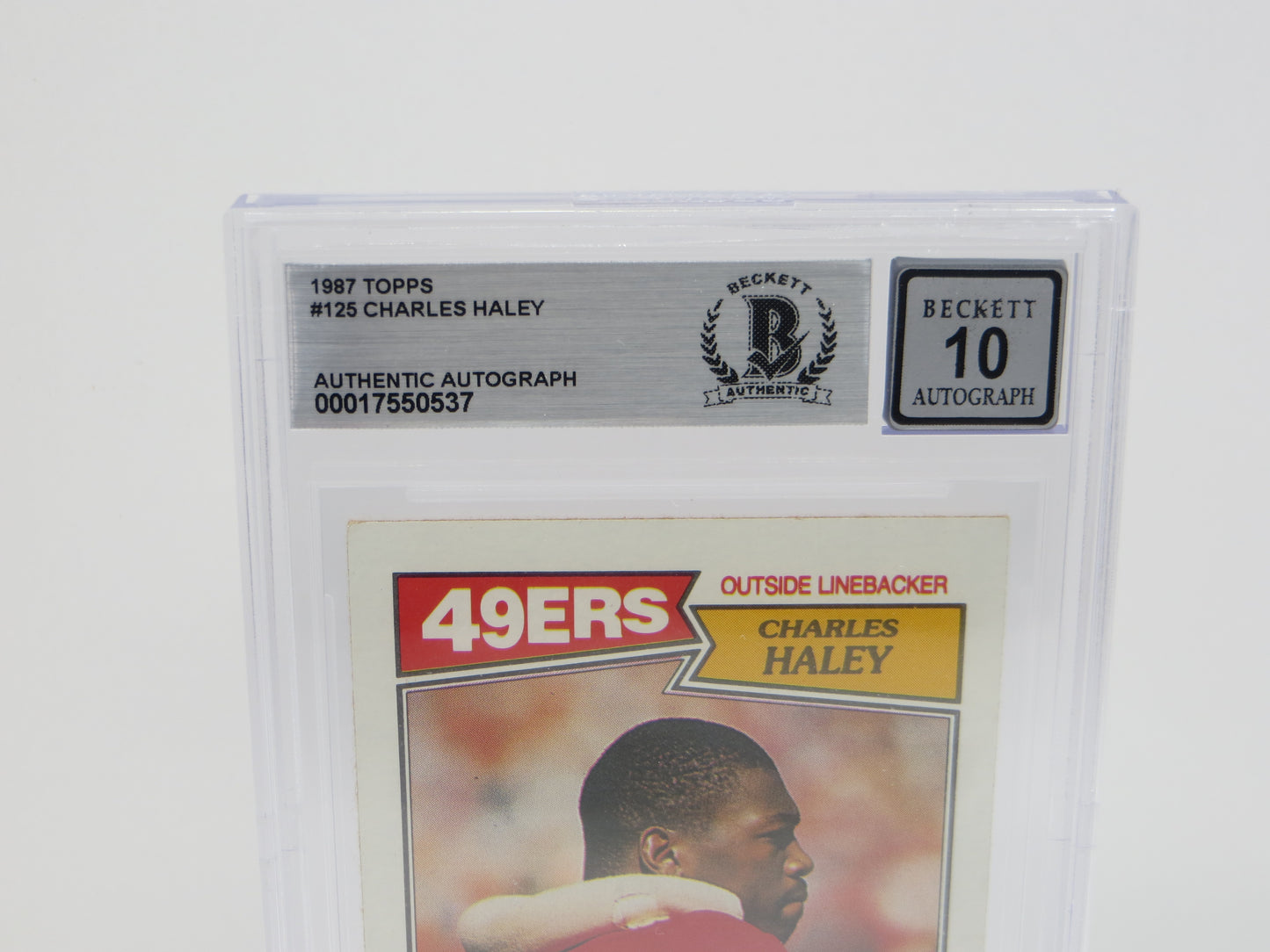 CHARLES HALEY SIGNED 1987 TOPPS #125 COWBOYS 49ers BGS BAS SLAB AUTO 10
