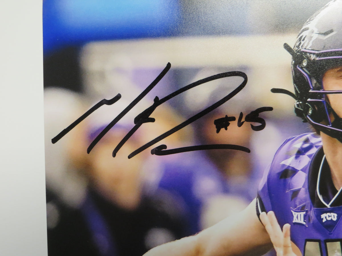 MAX DUGGAN TCU HORNED FROGS SIGNED Purple Jersey 8x10 PHOTO BAS
