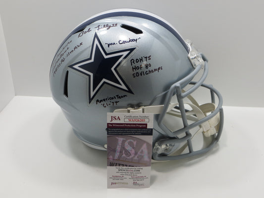 BOB LILLY SIGNED DALLAS COWBOYS RIDDELL FULL SIZE HELMET w/8 INSCs BLACK JSA