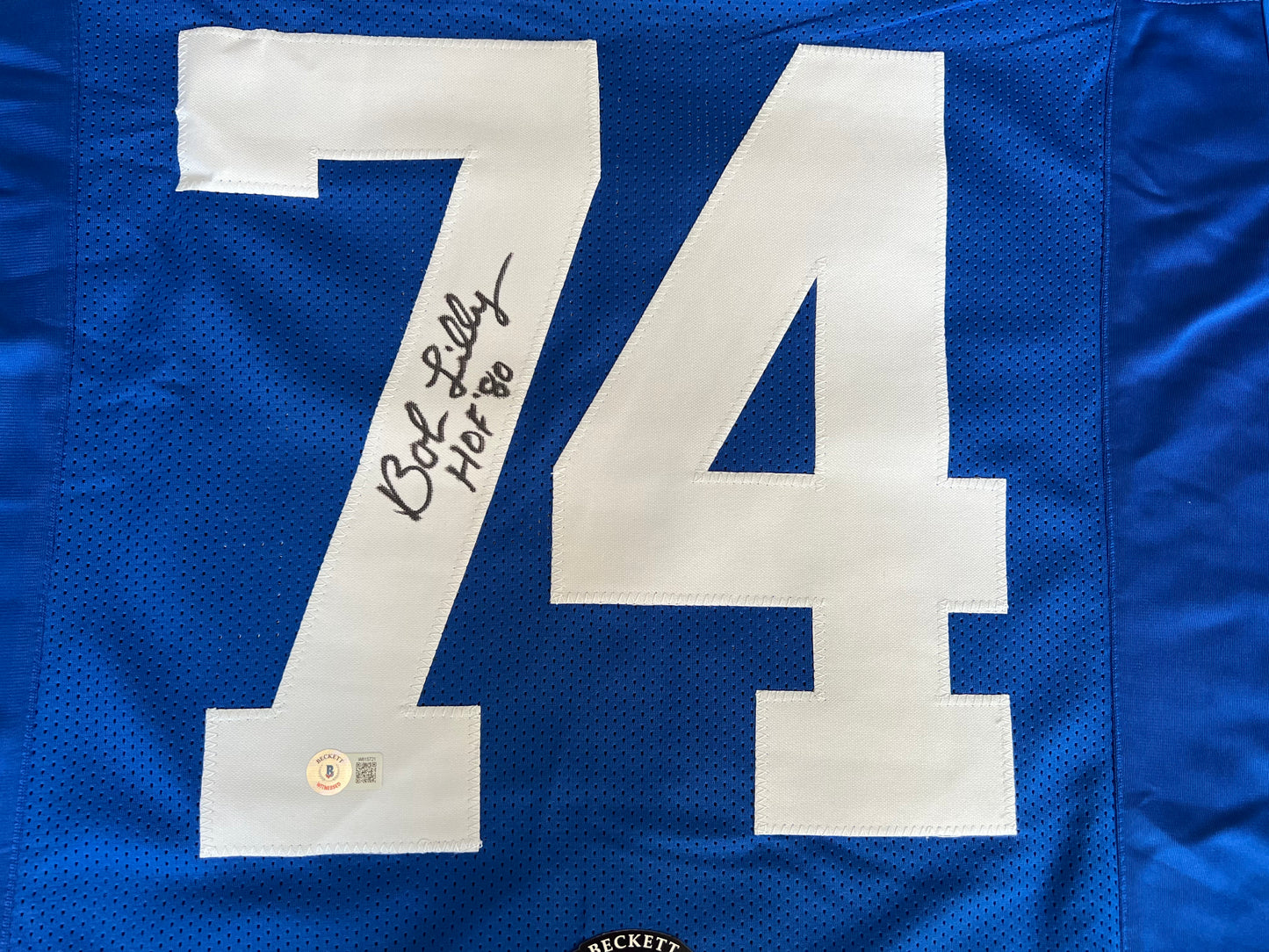 BOB LILLY SIGNED BLUE JERSEY Size M Dallas Cowboys w/HOF 80 BAS COA