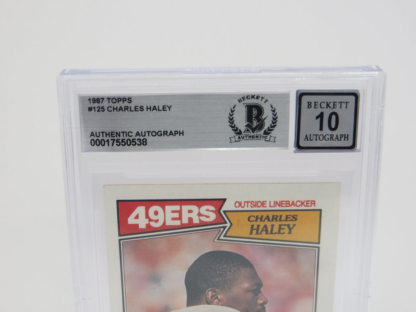 CHARLES HALEY SIGNED 1987 TOPPS #125 COWBOYS 49ers BGS BAS SLAB AUTO 10