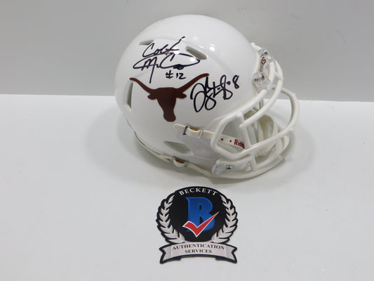 COLT McCOY JORDAN SHIPLEY SIGNED TEXAS LONGHORNS Riddell MINI HELMET BAS