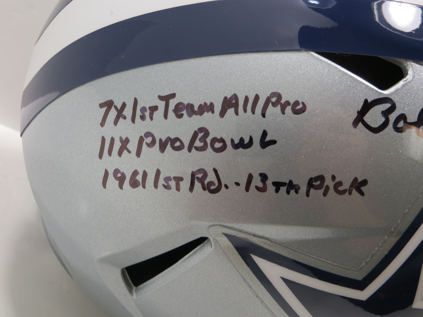 BOB LILLY SIGNED DALLAS COWBOYS RIDDELL FULL SIZE HELMET w/8 INSCs BLACK JSA