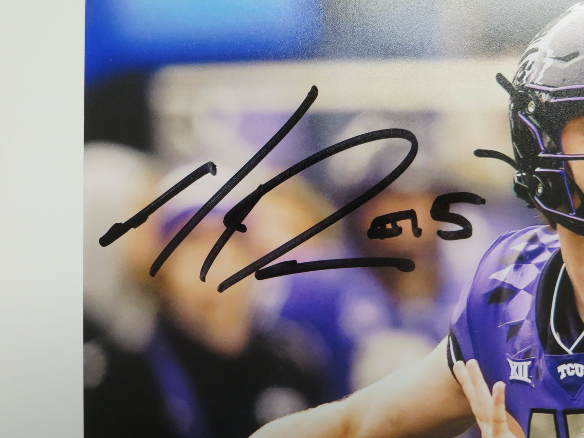 MAX DUGGAN TCU HORNED FROGS SIGNED Purple Jersey 8x10 PHOTO BAS