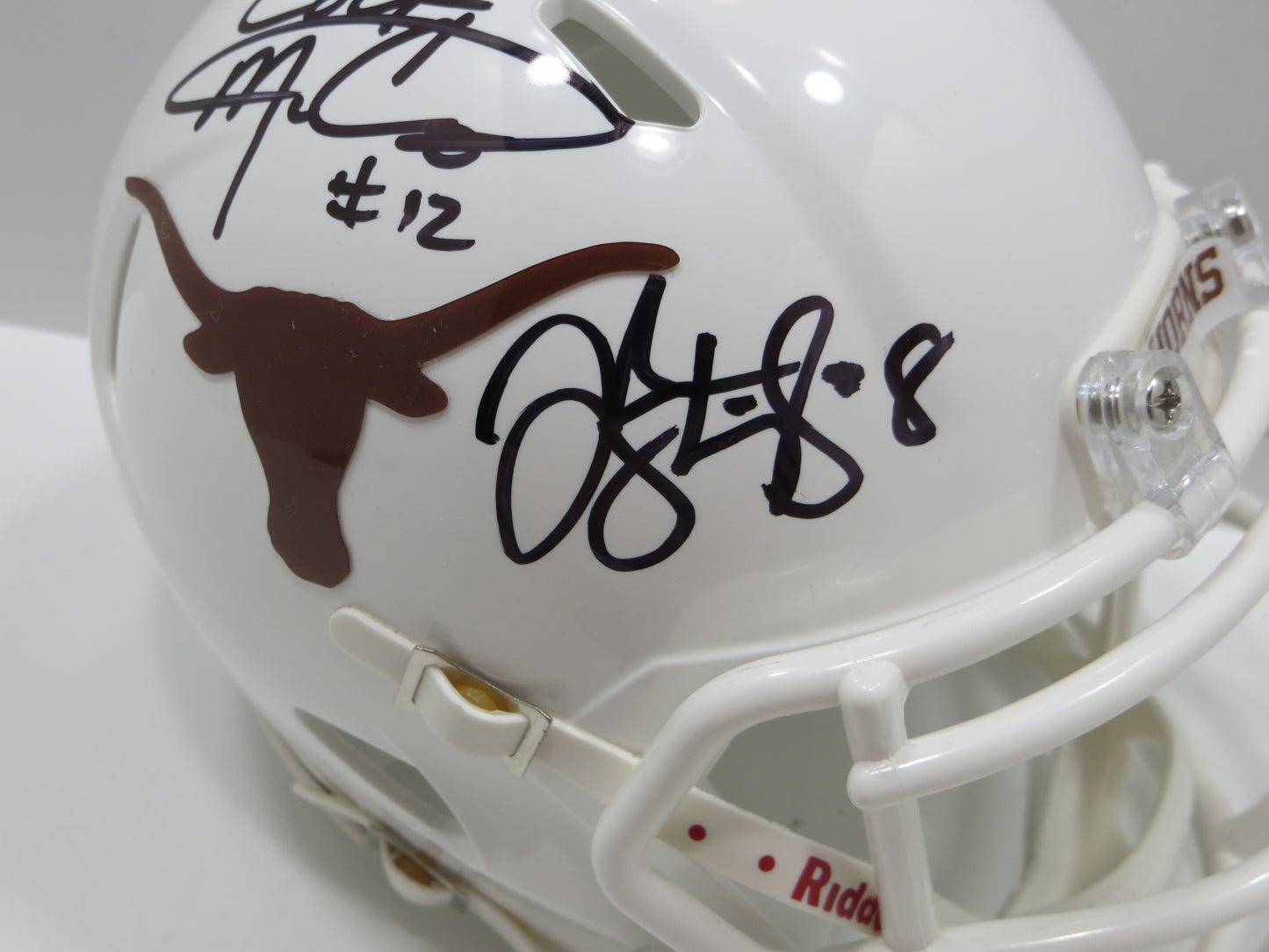 COLT McCOY JORDAN SHIPLEY SIGNED TEXAS LONGHORNS Riddell MINI HELMET BAS