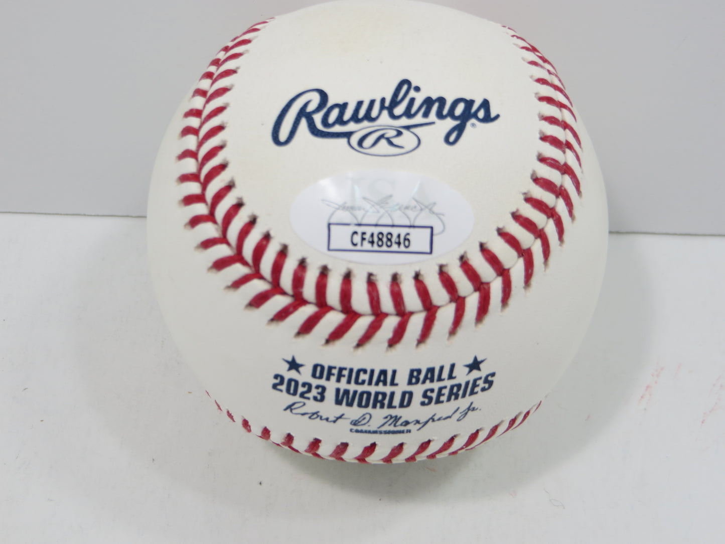 BRUCE BOCHY SIGNED Rawlings 2023 World Series BASEBALL w/INSC Texas Rangers JSA