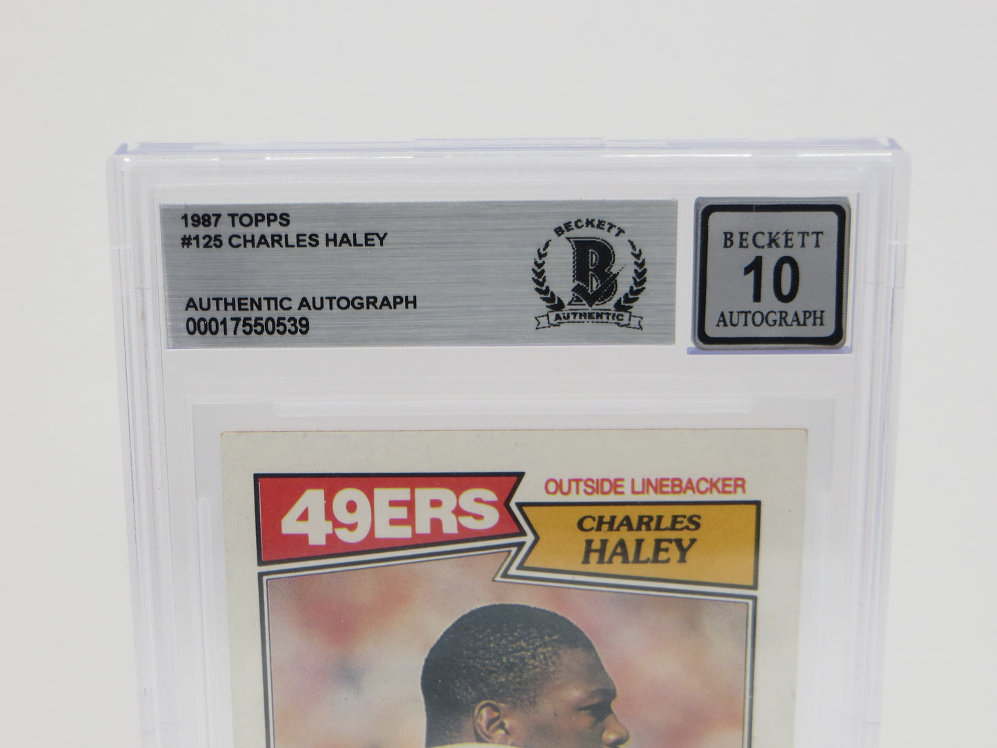 CHARLES HALEY SIGNED 1987 TOPPS #125 COWBOYS 49ers BGS BAS SLAB AUTO 10