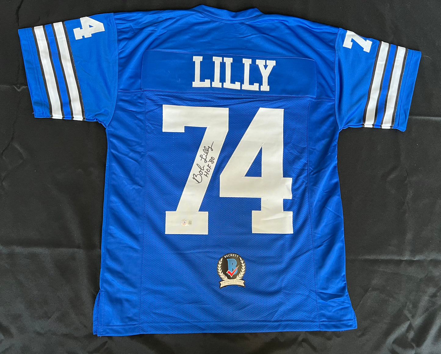 BOB LILLY SIGNED BLUE JERSEY Size M Dallas Cowboys w/HOF 80 BAS COA