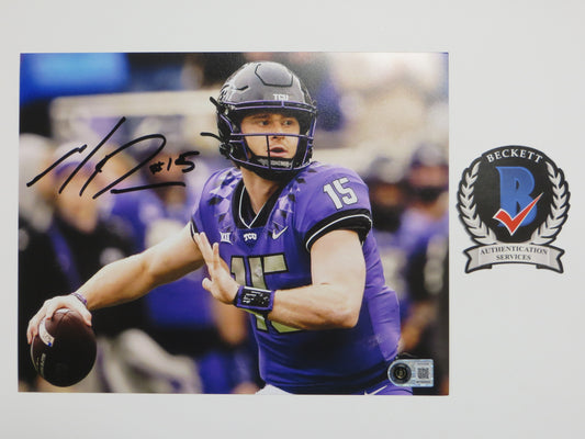 MAX DUGGAN TCU HORNED FROGS SIGNED Purple Jersey 8x10 PHOTO BAS