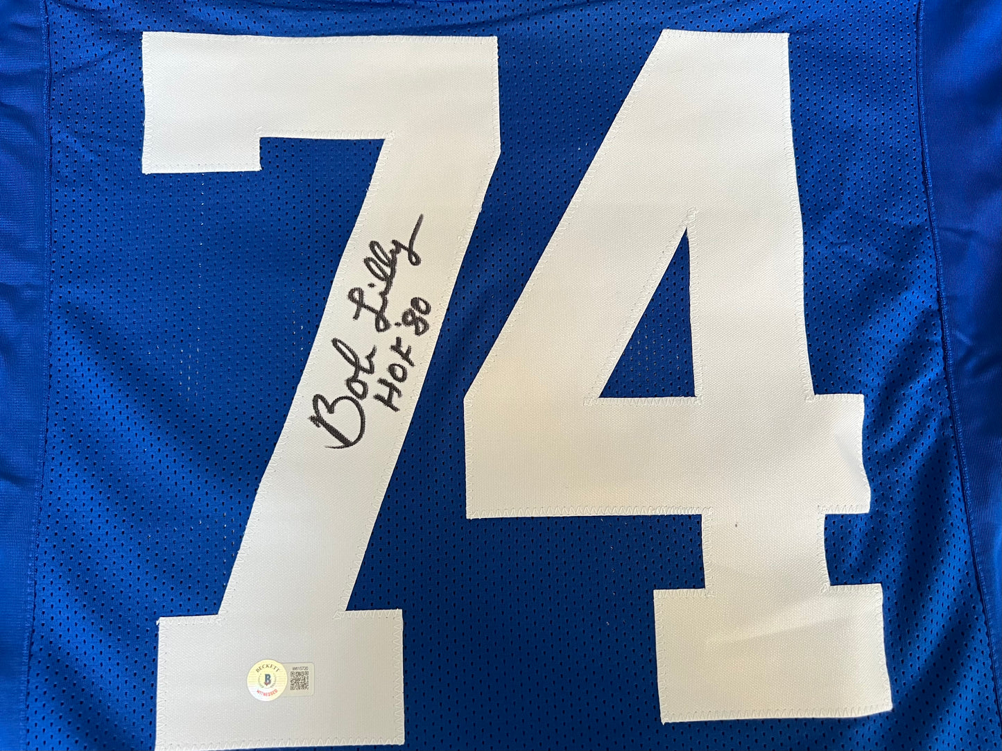 BOB LILLY SIGNED BLUE JERSEY Size M Dallas Cowboys w/HOF 80 BAS COA