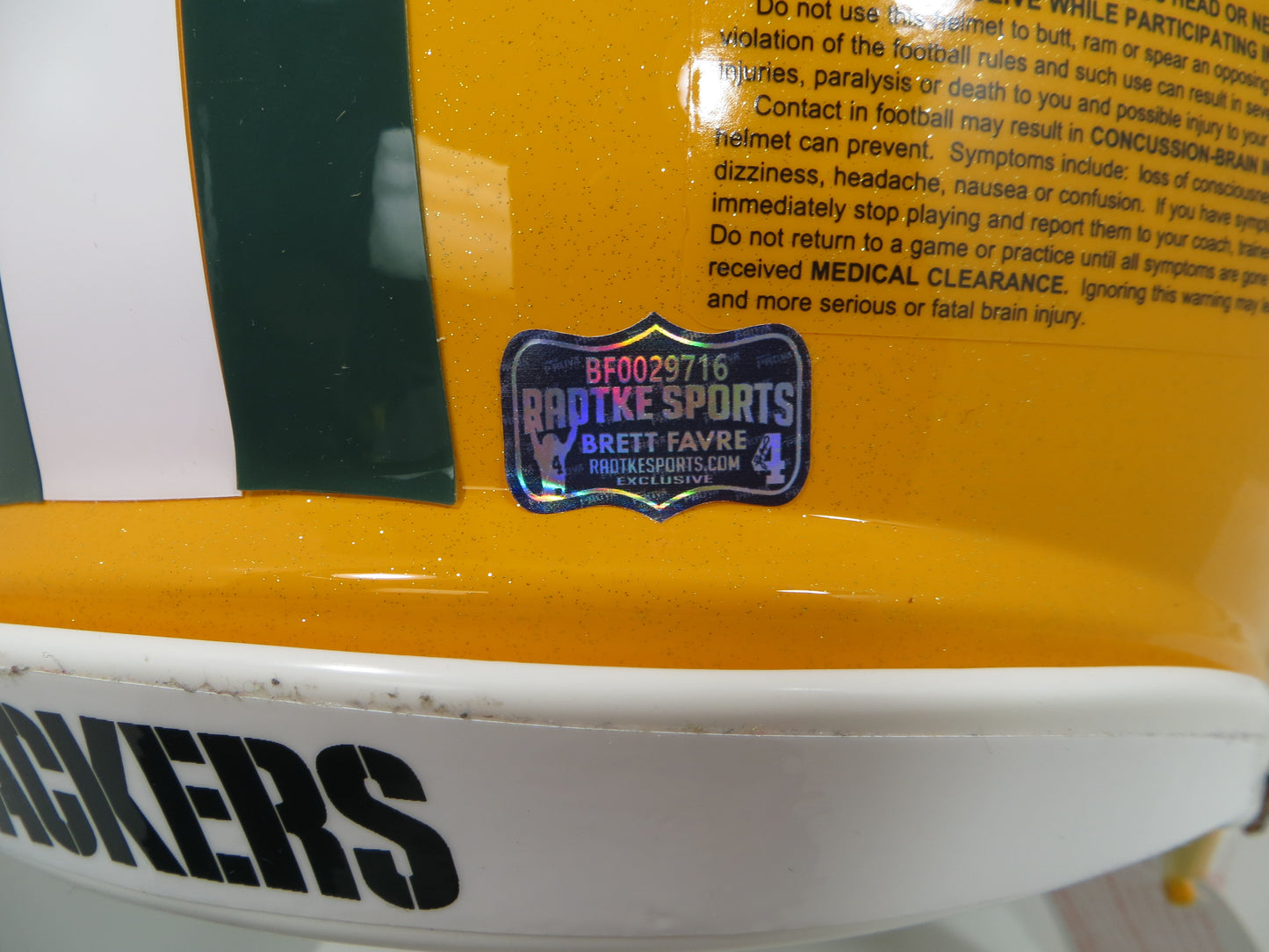 BRETT FAVRE SIGNED GREEN BAY PACKERS SPEED AUTHENTIC FULL SIZE HELMET BAS