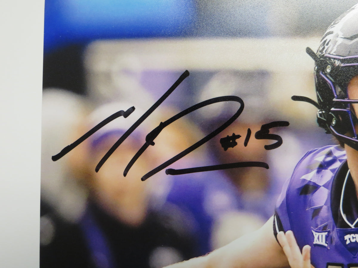 MAX DUGGAN TCU HORNED FROGS SIGNED Purple Jersey 8x10 PHOTO BAS