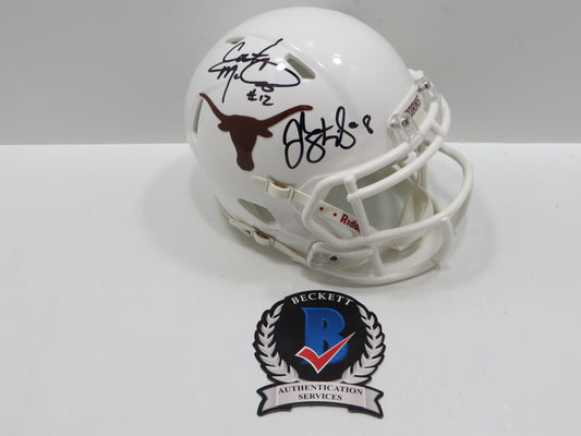 COLT McCOY JORDAN SHIPLEY SIGNED TEXAS LONGHORNS Riddell MINI HELMET BAS