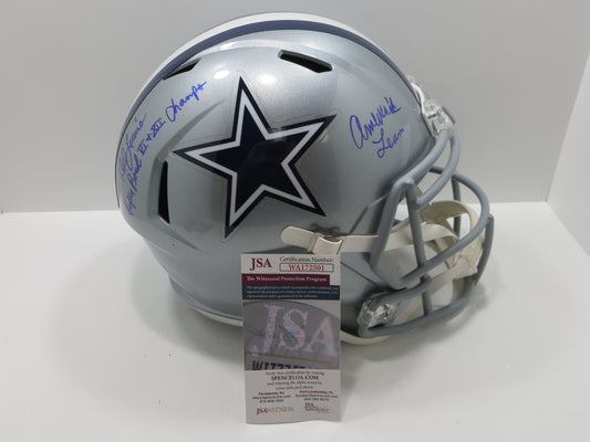 DD LEWIS SIGNED DALLAS COWBOYS RIDDELL F/S HELMET w/2 INSCs JSA COA