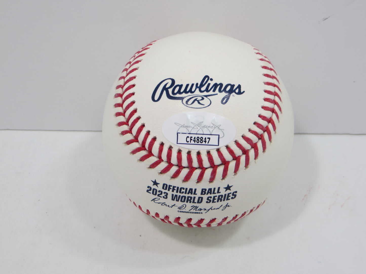 BRUCE BOCHY SIGNED Rawlings 2023 World Series BASEBALL w/INSC Texas Rangers JSA