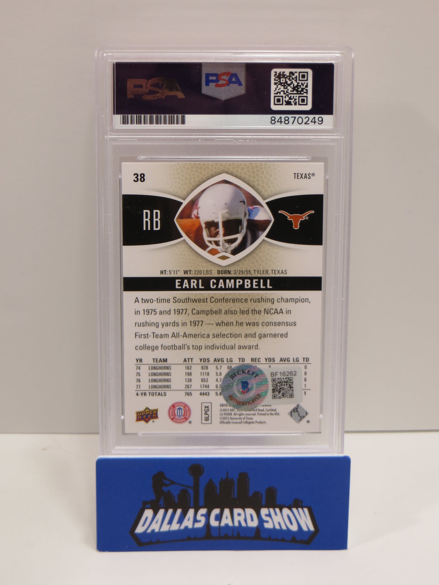 EARL CAMPBELL SIGNED 2015 UPPER DECK #38 Football Card PSA SLAB Authentic AUTO