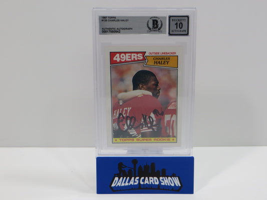 CHARLES HALEY SIGNED 1987 TOPPS #125 COWBOYS 49ers BGS BAS SLAB AUTO 10