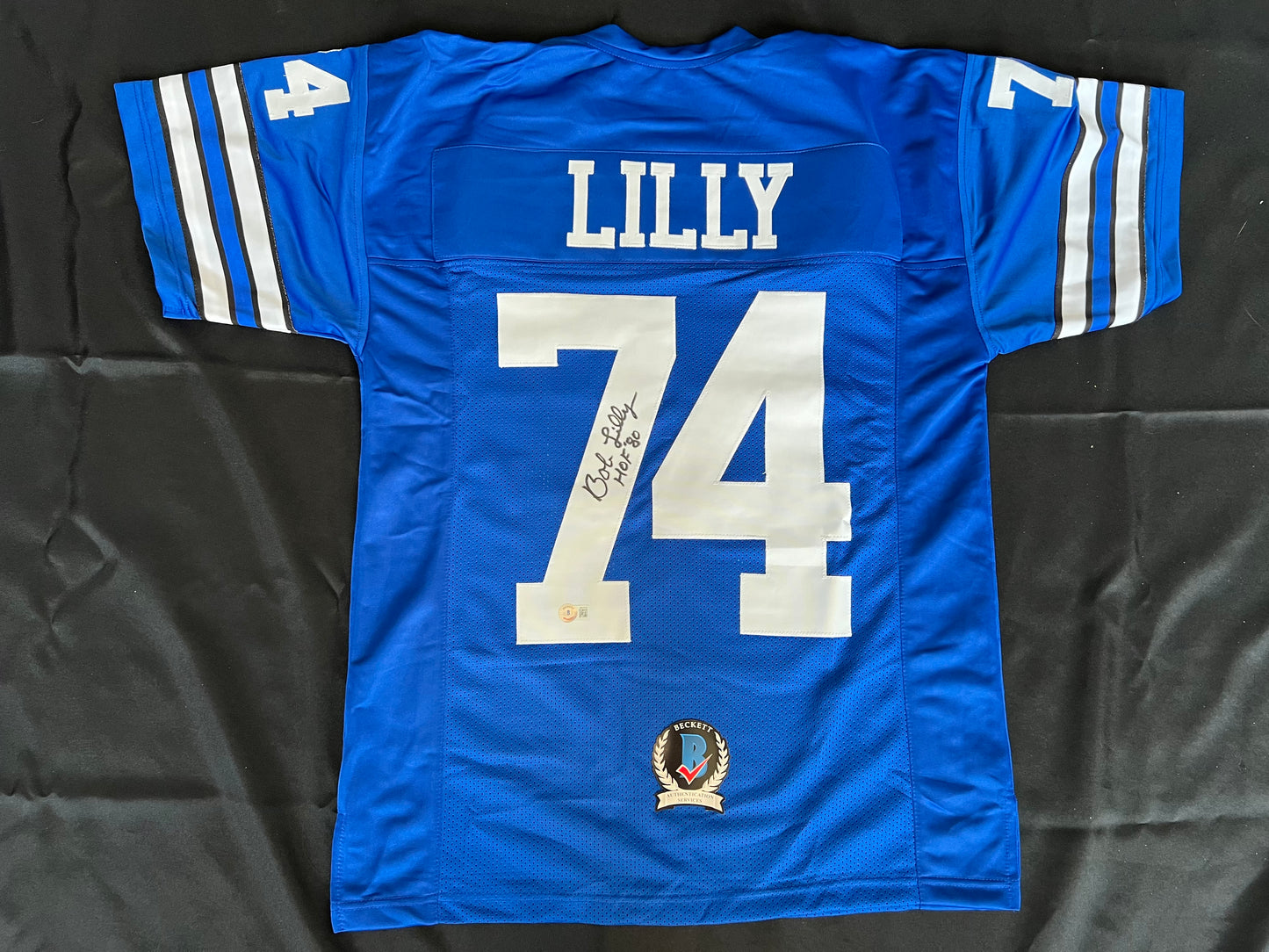 BOB LILLY SIGNED BLUE JERSEY Size M Dallas Cowboys w/HOF 80 BAS COA