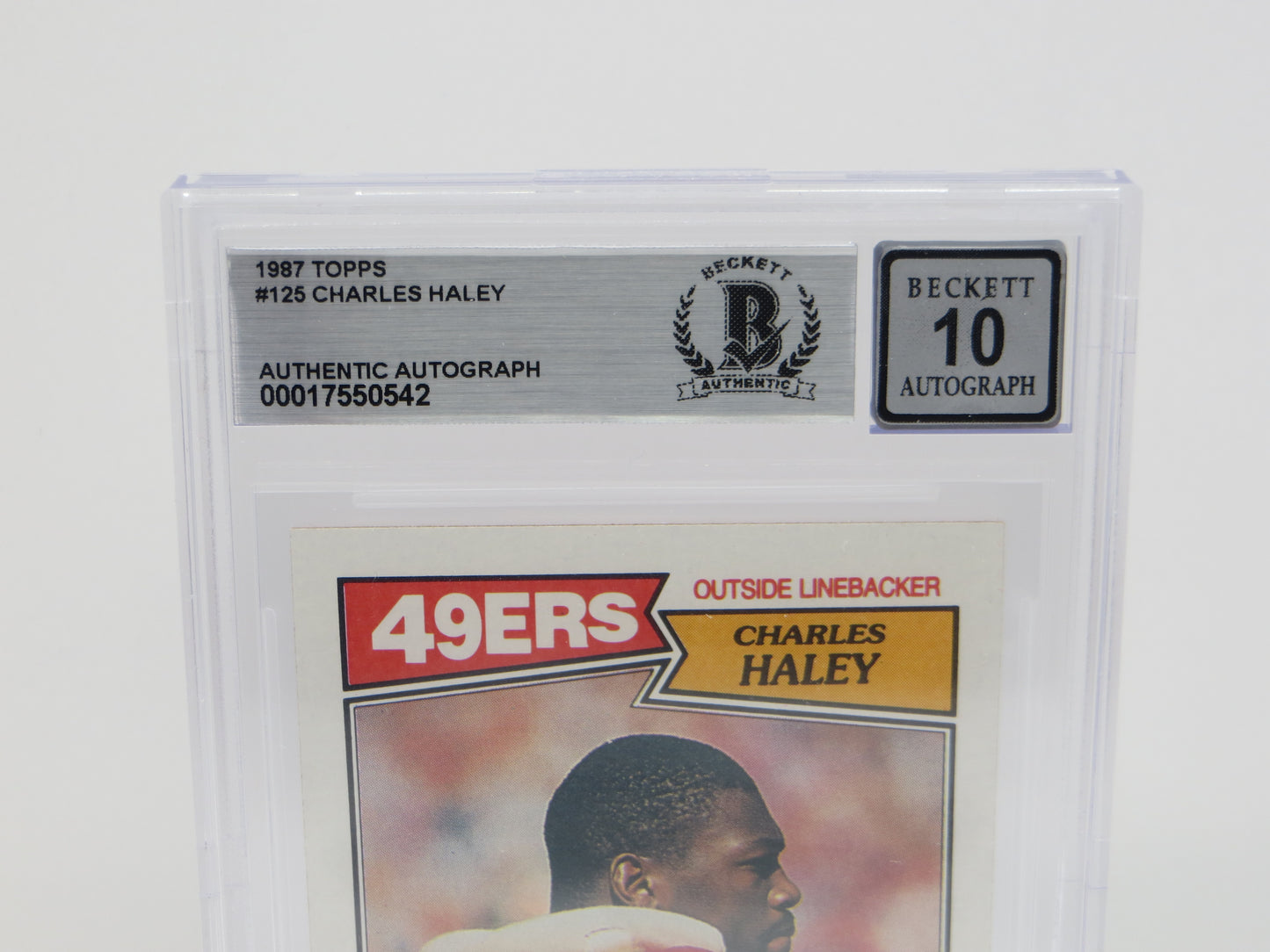 CHARLES HALEY SIGNED 1987 TOPPS #125 COWBOYS 49ers BGS BAS SLAB AUTO 10