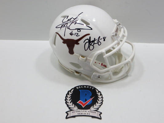 COLT McCOY JORDAN SHIPLEY SIGNED TEXAS LONGHORNS Riddell MINI HELMET BAS