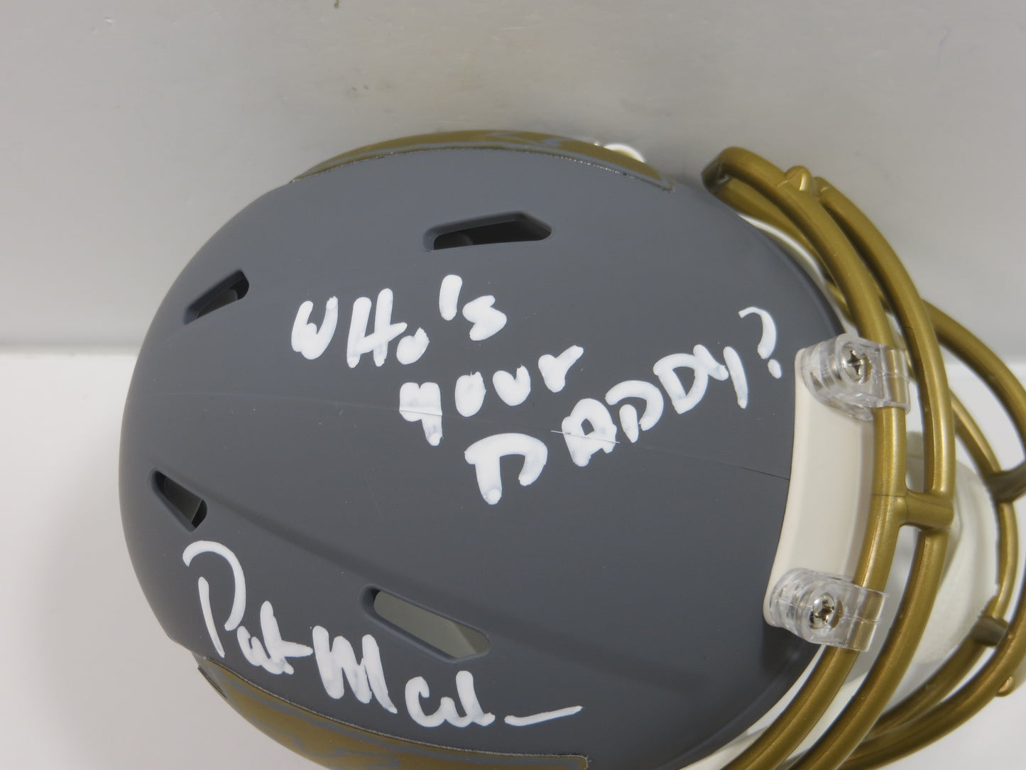 PAT PATRICK MAHOMES SR. KANSAS CITY CHIEFS SIGNED SLATE HELMET w/INSC BAS